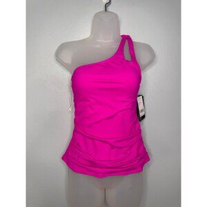 NWT La Blanca One Shoulder Pink Tankini Swimsuit Top Woman's 6